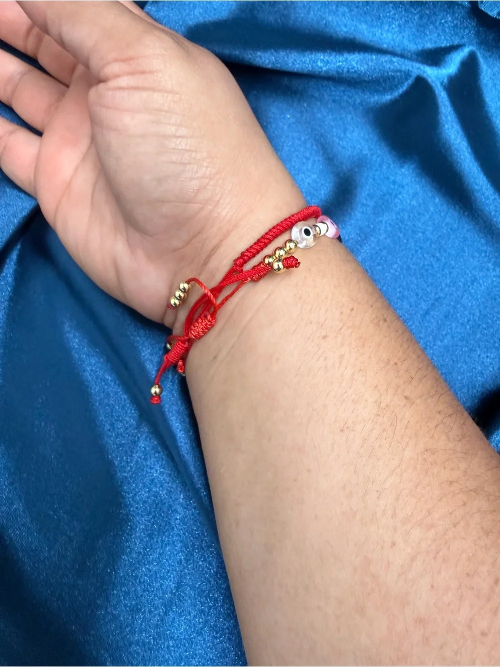 Kids Red Cord and Multicolor Beaded Evil Eye Bracelet Set